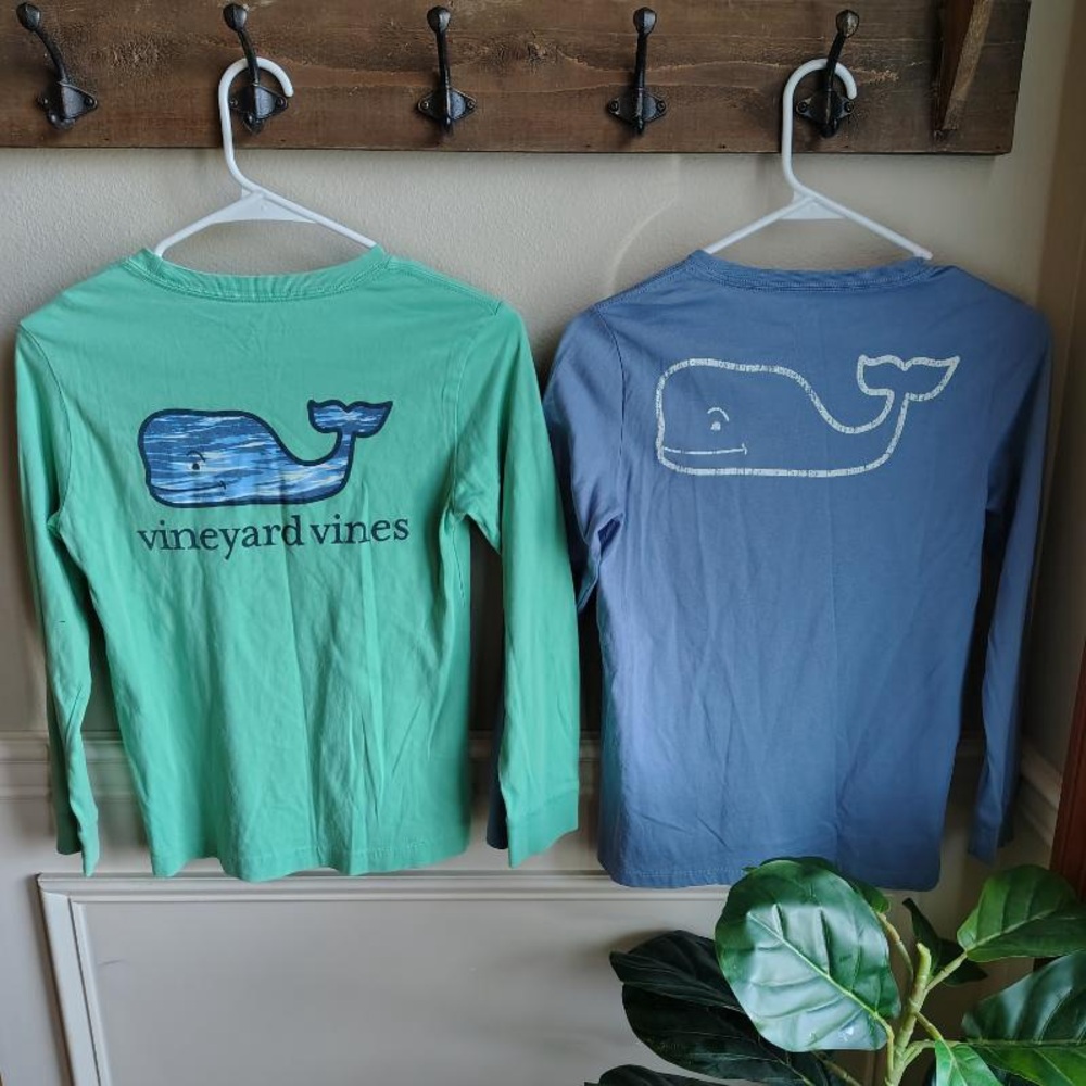 2 Vineyard Vines Boys S 8-10 Long Sleeve Tees - Mint and Sky Blue Logo Pockets - Picture 14 of 14